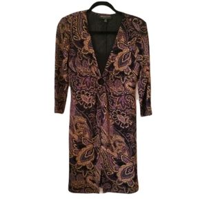 Connected Petite Purple & Gold Black Patterned Mini Dress | Size 6P